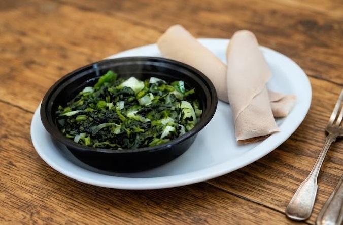 Spinach Wat (Gomen) slow-cooked spiced greens at Enat Ethiopian Restaurant in London, Ontario